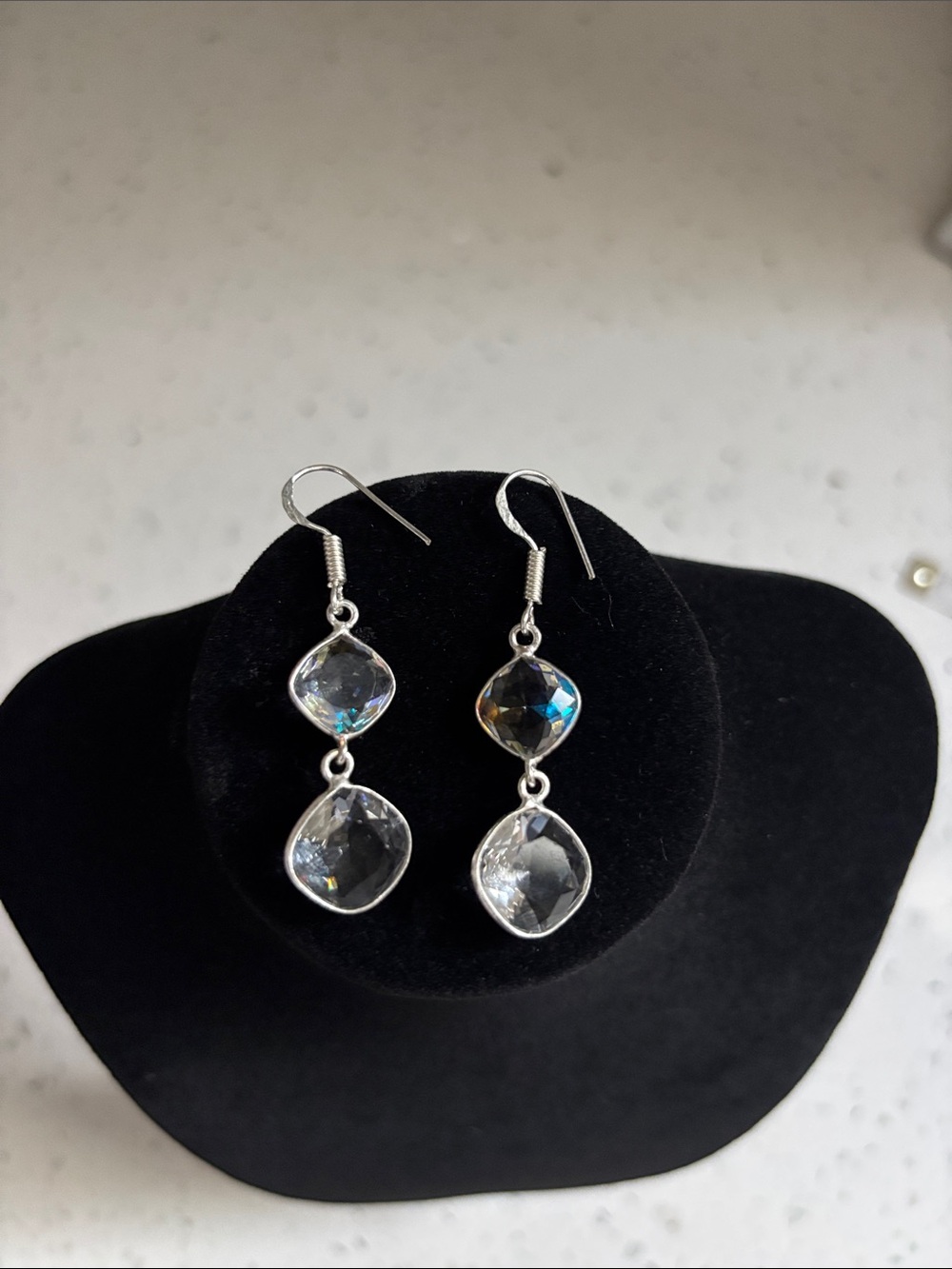 Sterling Silver White Topaz Gemstone Drop Dangle Earrings